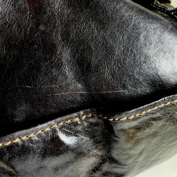 Fossil Large Black Canvas Black Leather Trim Shoulder Bag - Picture 10 of 12